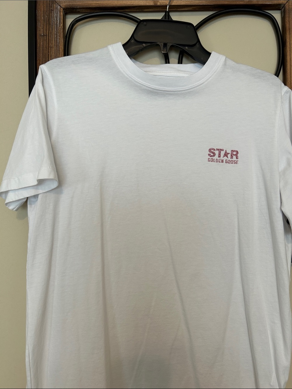 Golden Goose White Tee with Small pink STAR Logo
